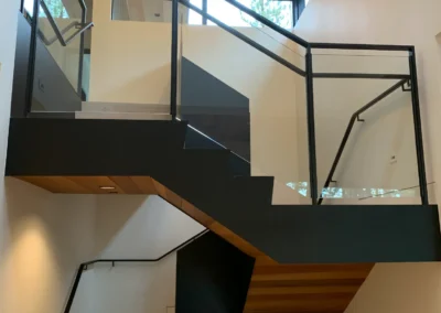 Steel panel and glass railing system by Johnson Iron, Lake Tahoe